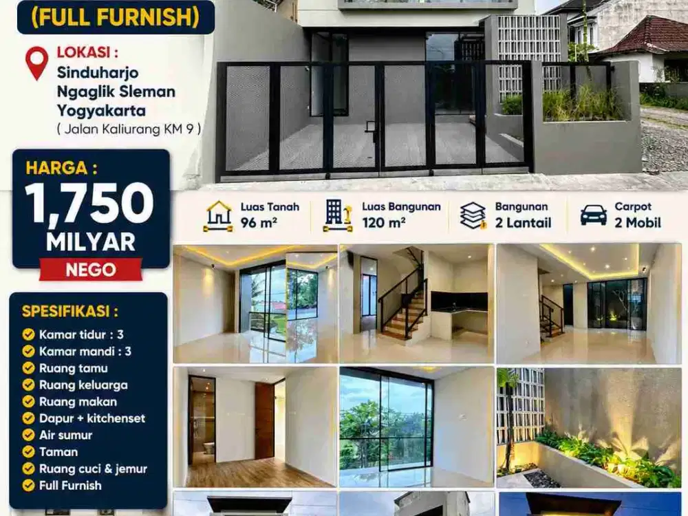 Dijual Rumah Baru Full Furnish Sinduharjo Ngaglik Sleman Dekat Jalan Kaliurang KM 9