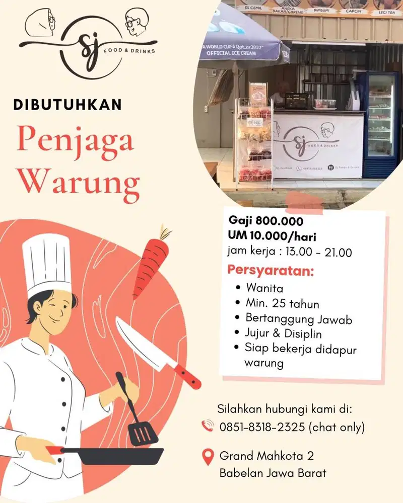 Di cari pekerja untuk Outlet Makanan dan Minuman