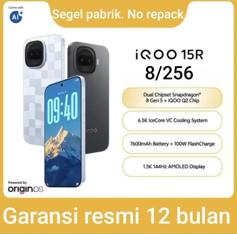 Iqoo 15R 8/256. Baru. Segel pabrik. Garansi resmi 12 bulan