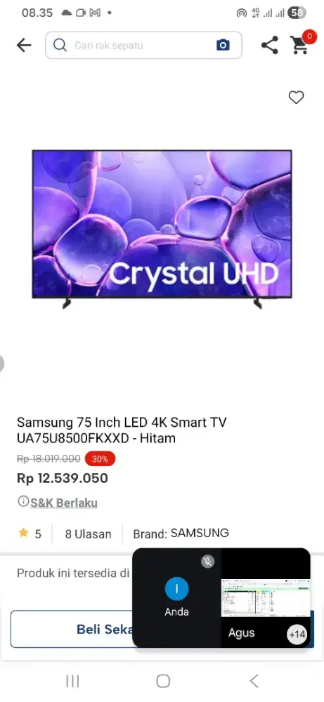 Samsung 65 inci led 4k smart tv ua75u850