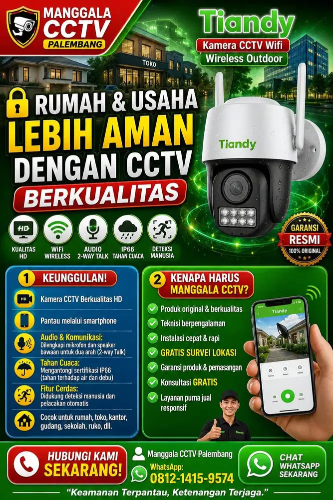 Kamera CCTV Wireless Wifi Outdoor Tiandy 3MP Lengkap dengan Pasang