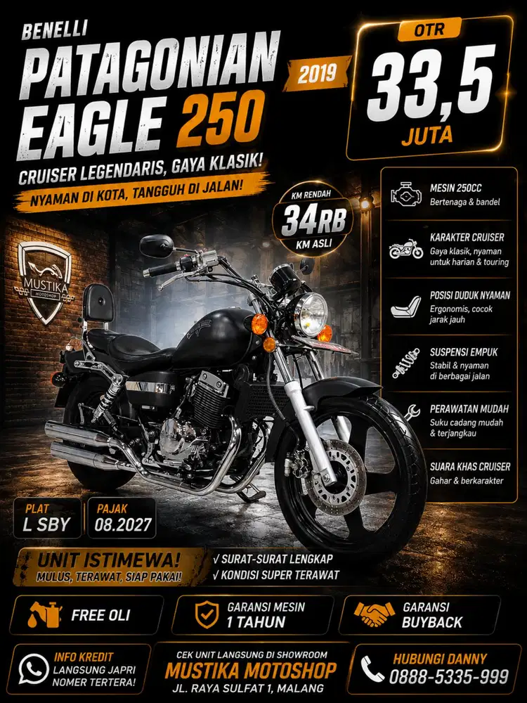 Sangat Terawat‼️Benelli PE 250 2019.Pajak panjang.DANNY Mustika Sulfat