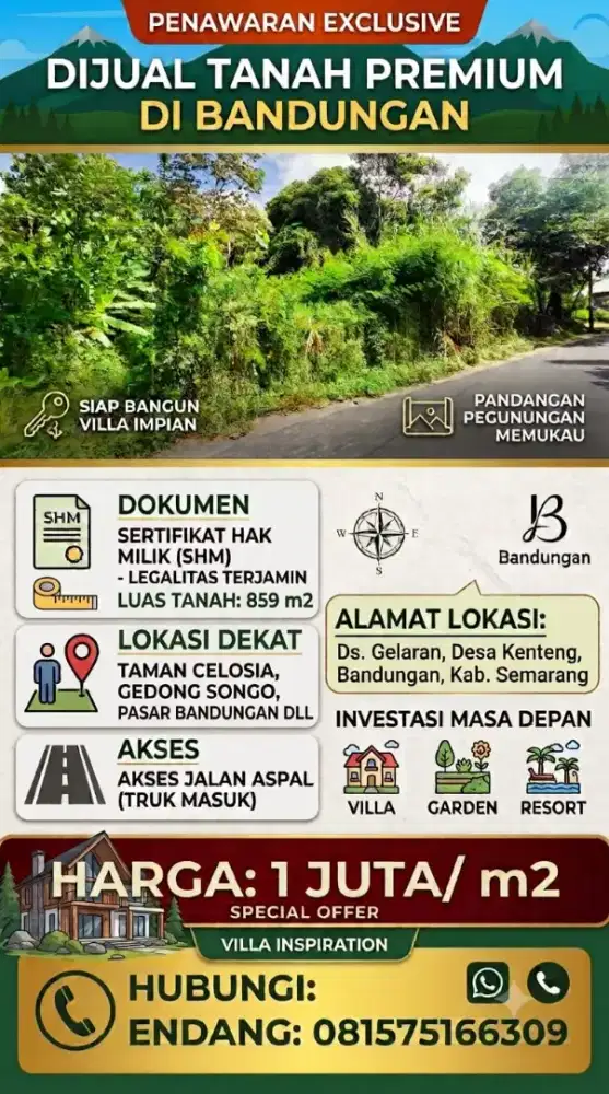 DIJUAL TANAH BANDUNGAN STRATEGIS
