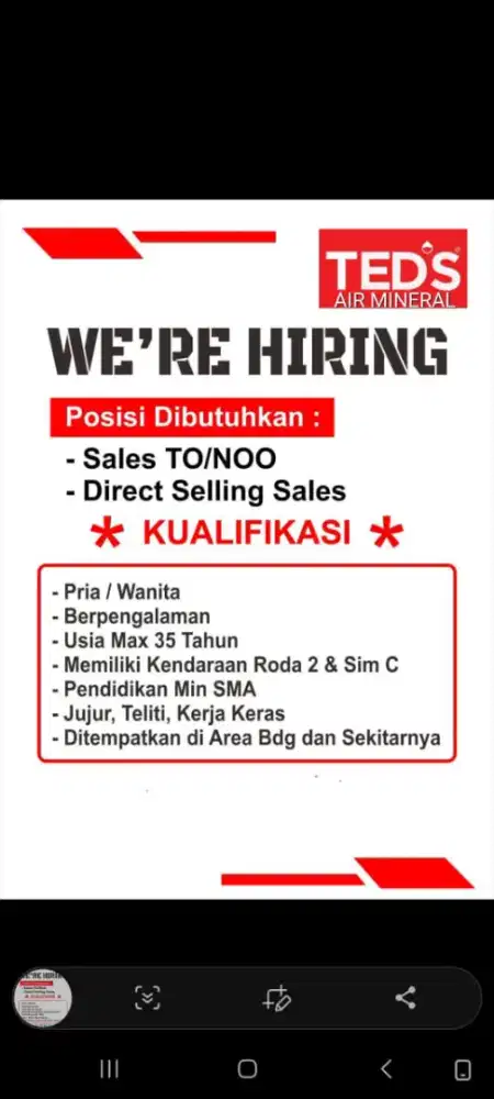 DIBUTUHKAN SEGERA : 10 SALES PRIA/WANITA (PENGALAMAN)