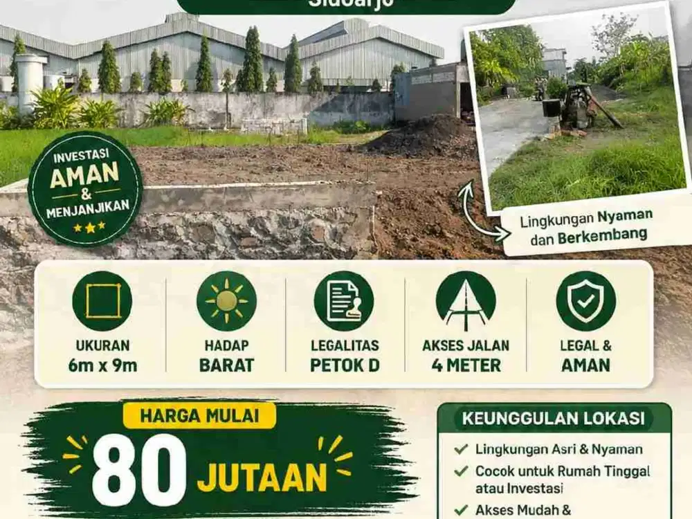 30 Unit Tanah Kavling Pekarangan siap Bangun di Desa Tebel Timur, Gedangan, Sda