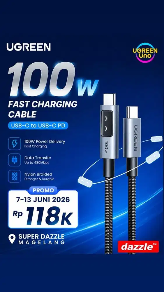 Kd ugreen uno cable c to c 100 watt nylon 2m