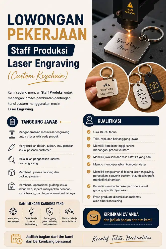LOWONGAN PEKERJAAN – Staff Produksi Laser Engraving (Custom Keychain)