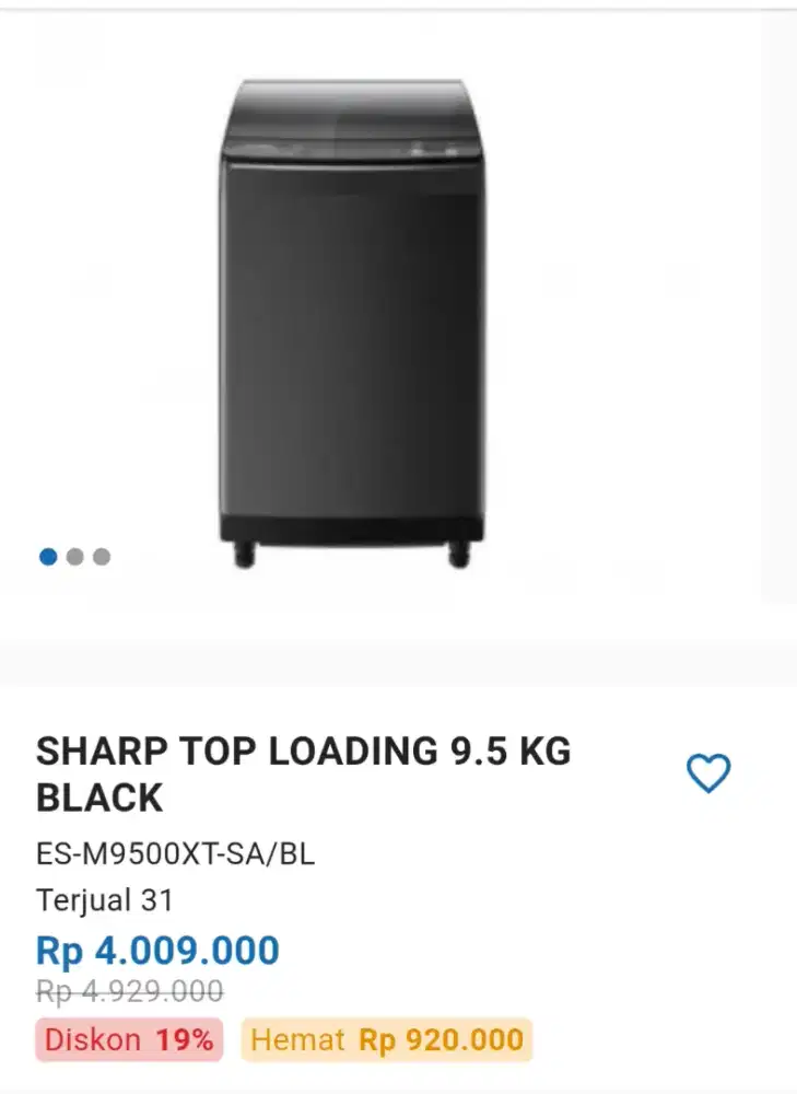 M cuci Sharp top loading 9.5kg inverter promo spesial