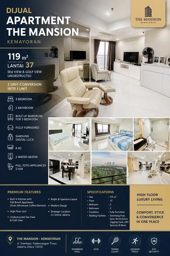 Dijual The Mansion Kemayoran 119m² 3BR Sea & Golf View