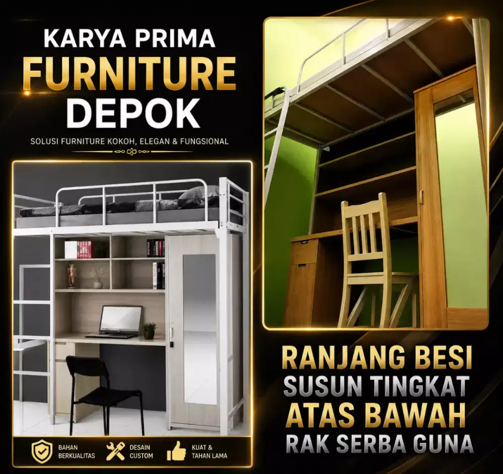 Ranjang besi tempat tidur tingkat 90x200 bawah utk ruangan serba guna