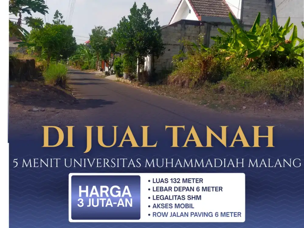 SHM Akses 2 Mobil Cocok Dibangun Rumah 5 Menit Kampus Brawijaya Malang