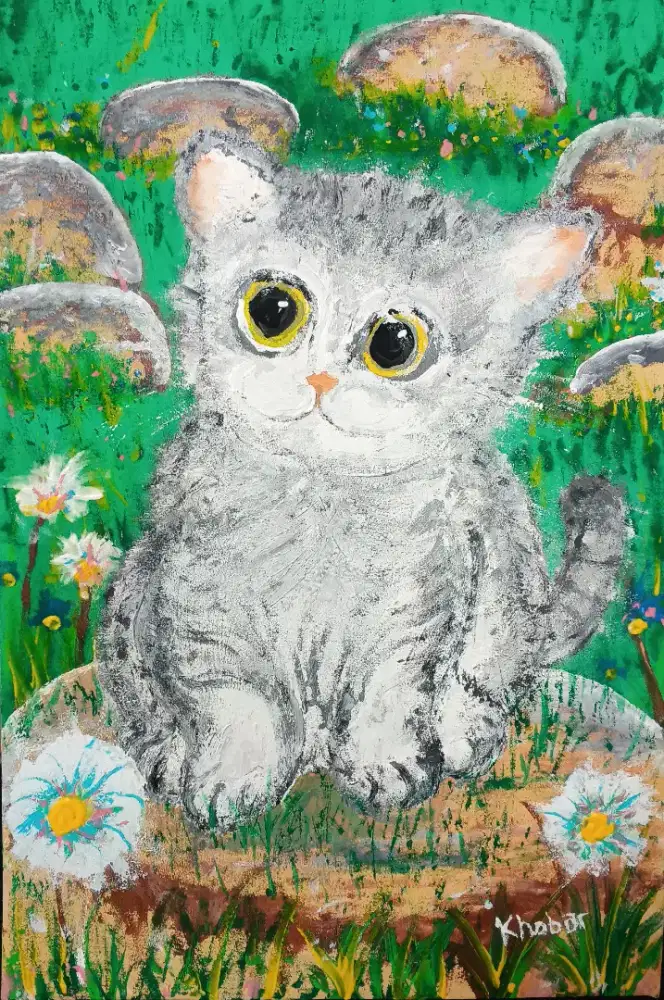 Lovely Kitten - Lukisan Asli Acrylic di Kanvas oleh Khobar Santosa