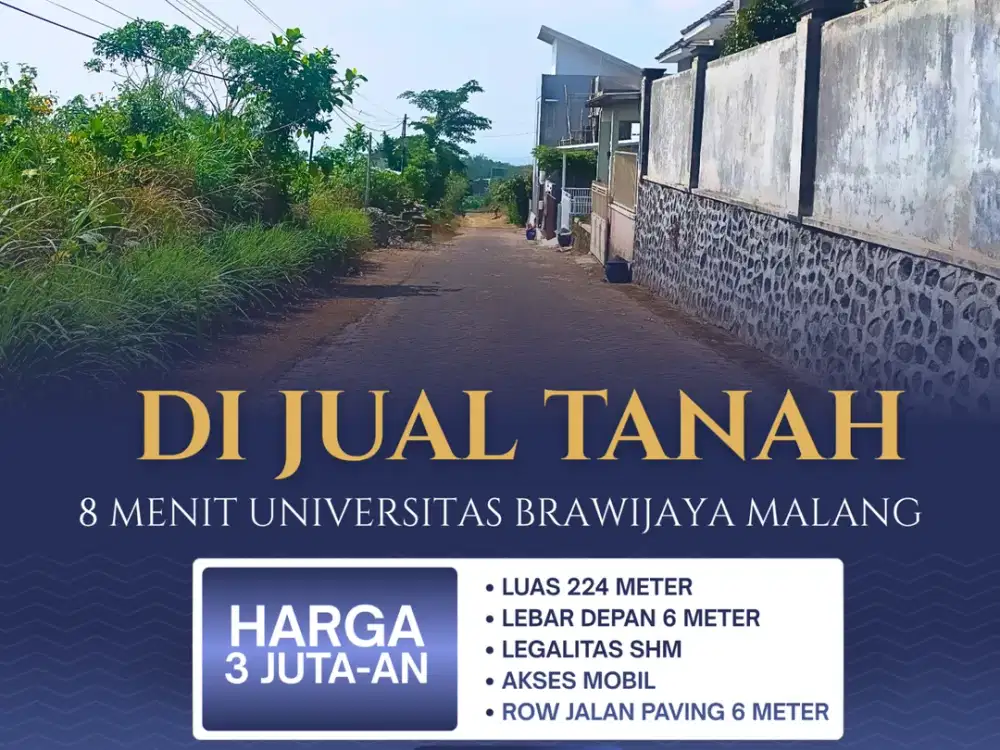 5 Menit Kampus Brawijaya Malang SHM Split Lebar Jalan 6 Meter Cocok Dibangun Rumah