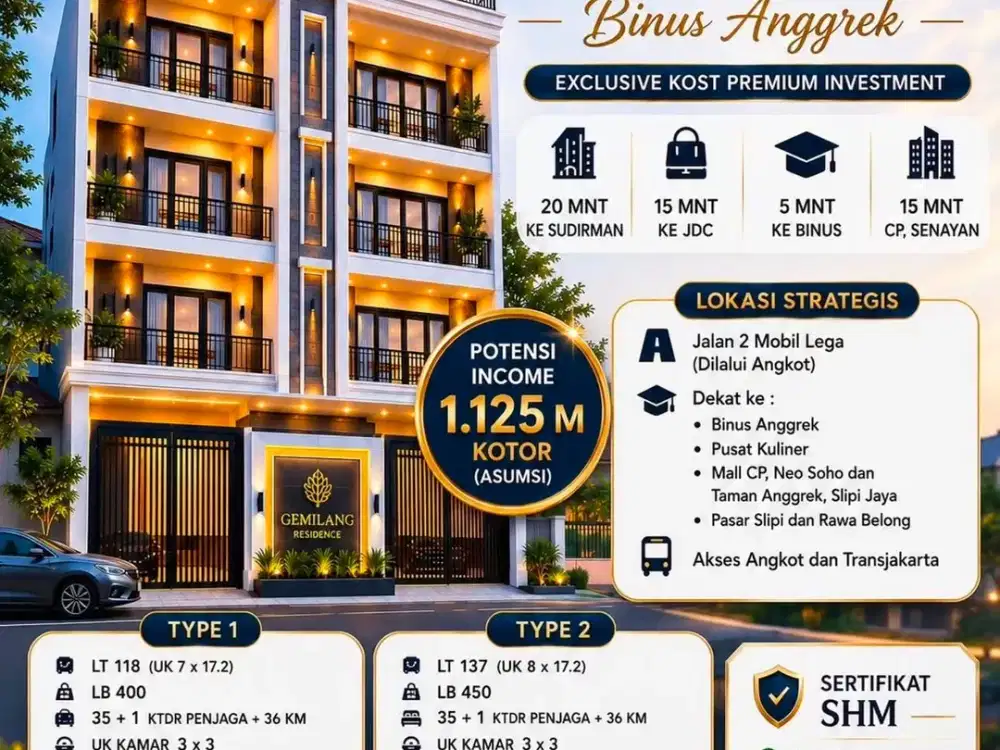 ANA KOST BRAND NEW UK 7X17.2M & 8X17.2M DI BINUS ANGGREK, KEBON JERUK