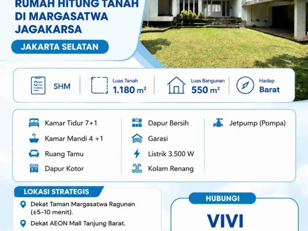 9-414
DIJUAL RUMAH HITUNG TANAH DI MARGASATWA JAGAKARSA JAKARTA SELATAN
SHM