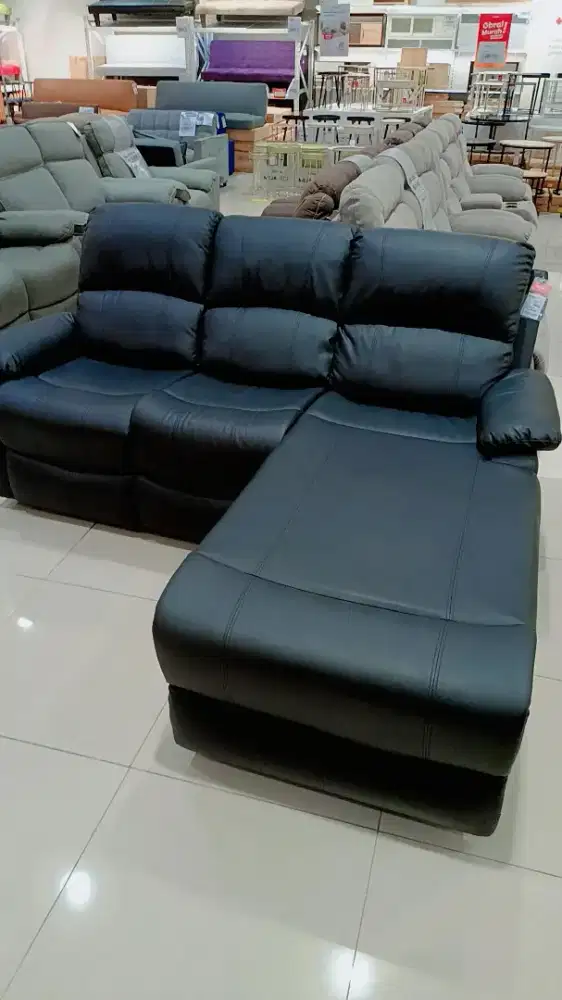 Selma Liverton Sofa L Sectional Kulit - Hitam
