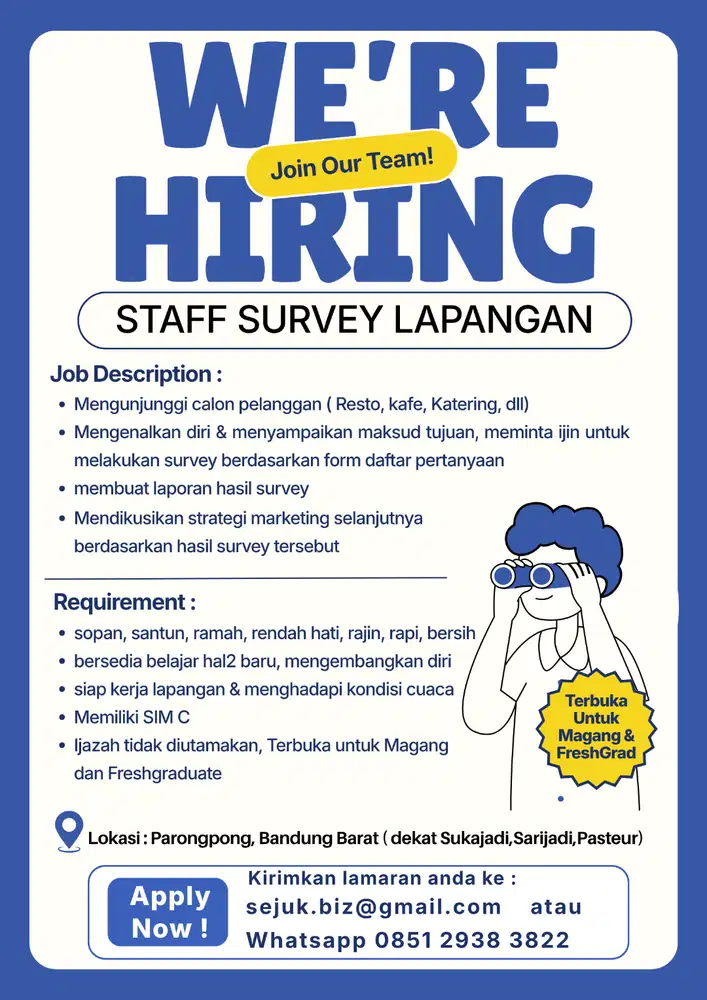 STAFF SURVEY (kunjungan ke resto-resto) menerima magang & lulusan baru