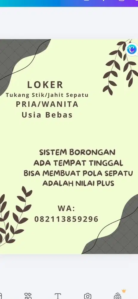 Loker Tukang Stik/Jahit Sepatu