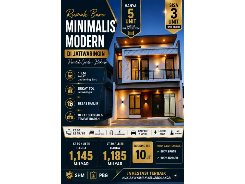 Booking Fee Cuma Rp10 Juta! Rumah Baru SHM Harga 1 M-an FREE BPHTB & Notaris S746