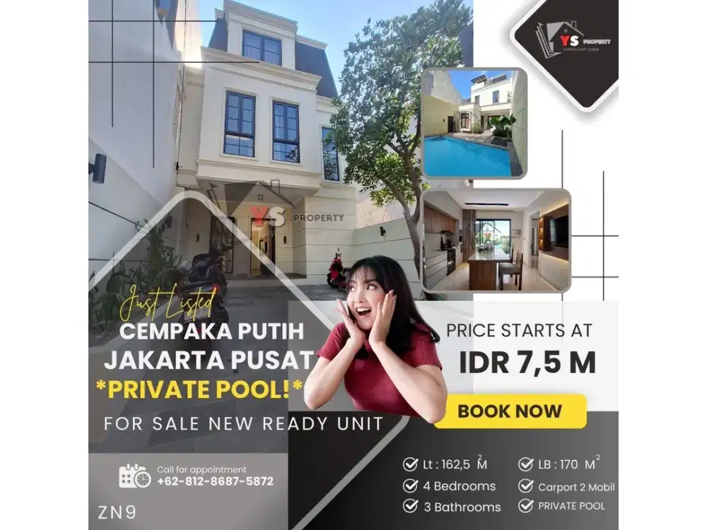 CEMPAKA PUTIH JAKPUS RUMAH BARU FUNISHED DENGAN PRIVATE POOL ZN9