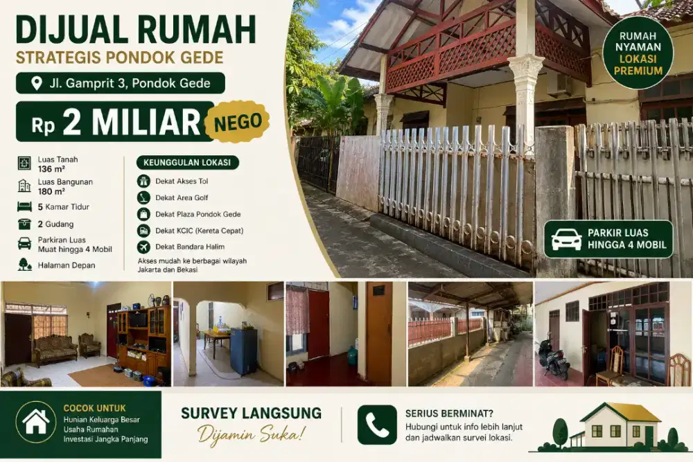 Dijual Rumah Strategis Pondok Gede Sertifikat SHM - 2 Milliar Nego