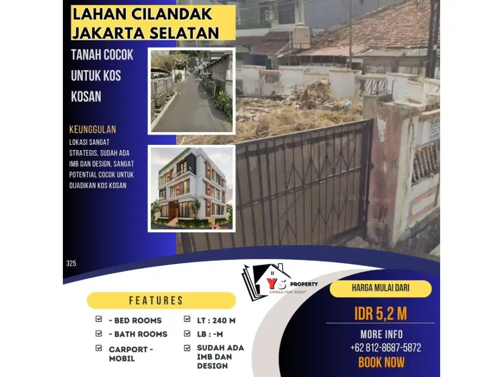 CILANDAK JAKARTA SELATAN TANAH HOEK ADA IMB SIAP BANGUN KOS KOSAN 325