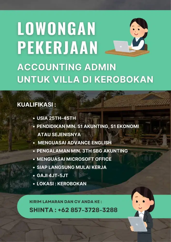 Dicari Admin Akunting untuk Villa di area Kerobokan