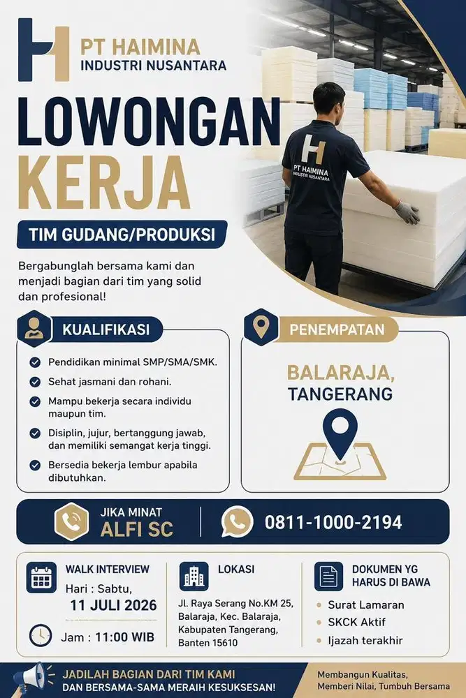 LOWONGAN KERJA – Tim Gudang/Produksi