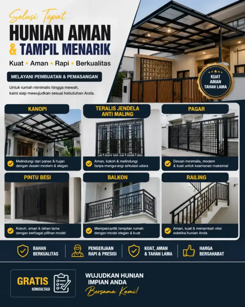 Melayani pemasangan kanopi, ralling tangga, pintu dll