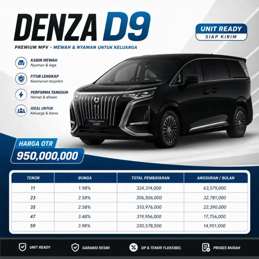 DENZA D9 BLACK READY | Harga Rp950 Juta | Kredit Bunga Ringan