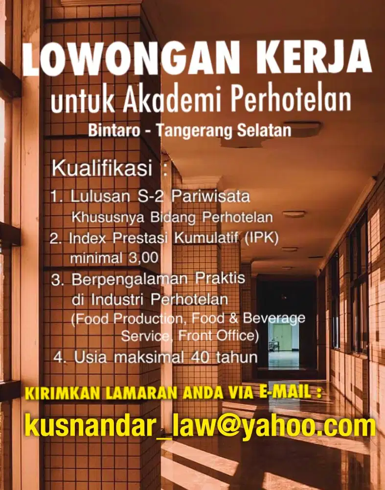 Loker Tenaga Pengajar untuk Akademi Perhotelan di Bintaro
