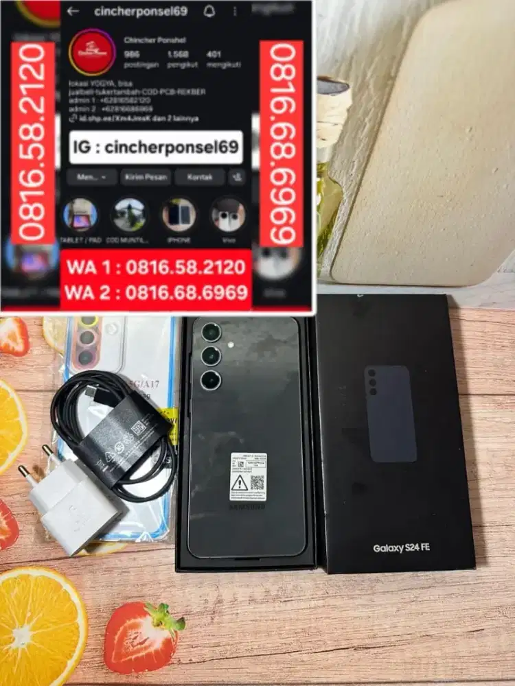 Jual hp SAMSUNG S24 fe 5g 8/256 istimewa grns 10 26 FRE adaptor n case