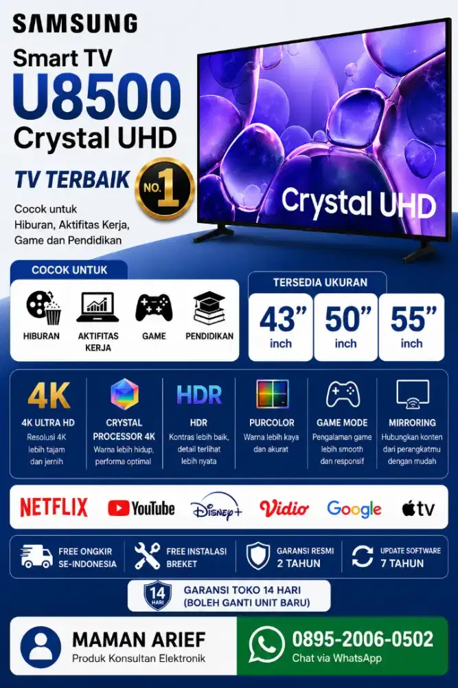 Tv 43 inch Samsung Smart TV Crystal UHD 4K U8500F