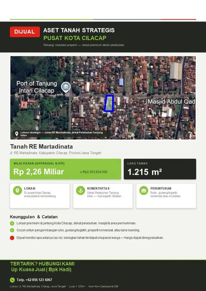 DIJUAL CEPAT!!! TANAH RE MARTADINATA KOTA CILACAP