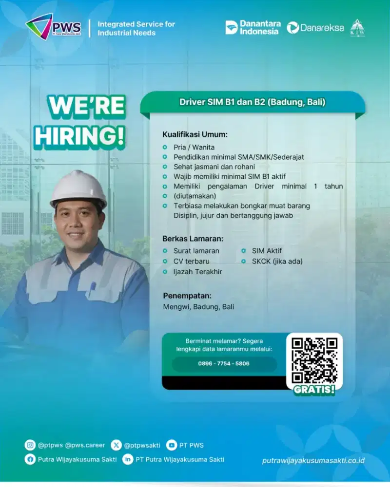 URGENT butuh Driver penempatan Bali dan Banyuwangi