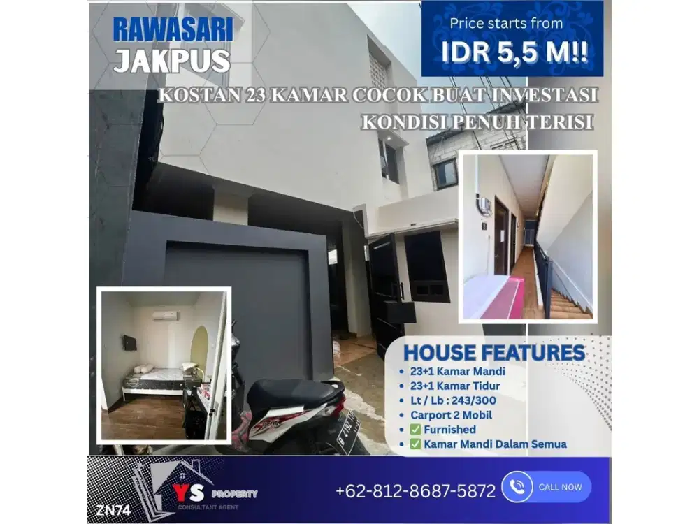 Kost Eksklusif 23 Kamar – Rawasari Cempaka Putih Full Terisi & Siap Melanjutkan Bisnis ZN74