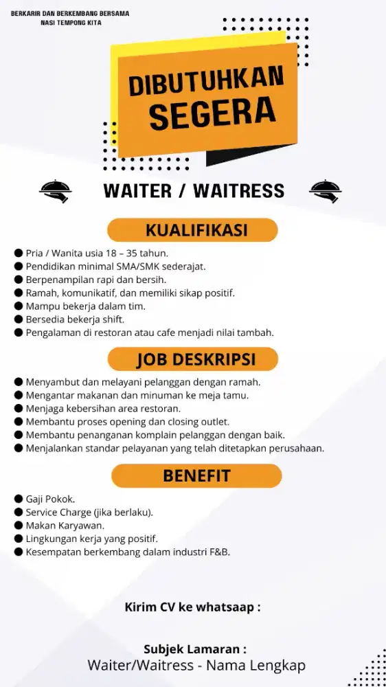 Butuh segera tim resto (cook & waitress)