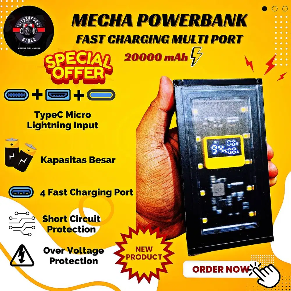 [BARU] Powerbank Mecha 20.000mAh Digital Display | 4 Port Fast Charge