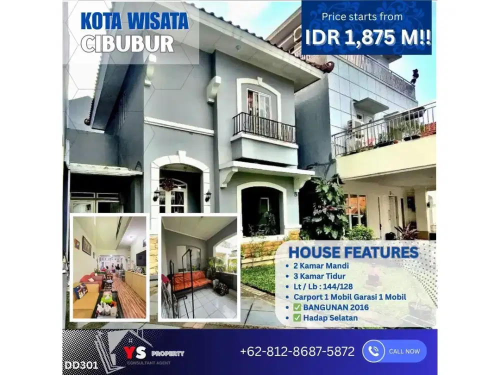 Rumah Cluster Kota Wisata Cibubur – 2 Lantai, Siap Huni, Harga Nego! DD301