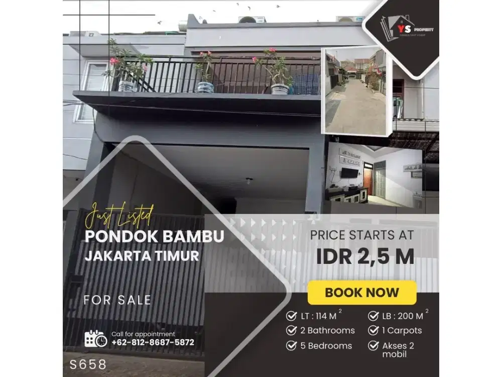 PD BAMBU DUREN SAWIT RUMAH MINIMALIS MODERN SIAP HUNI AKSES 2 MBL S658