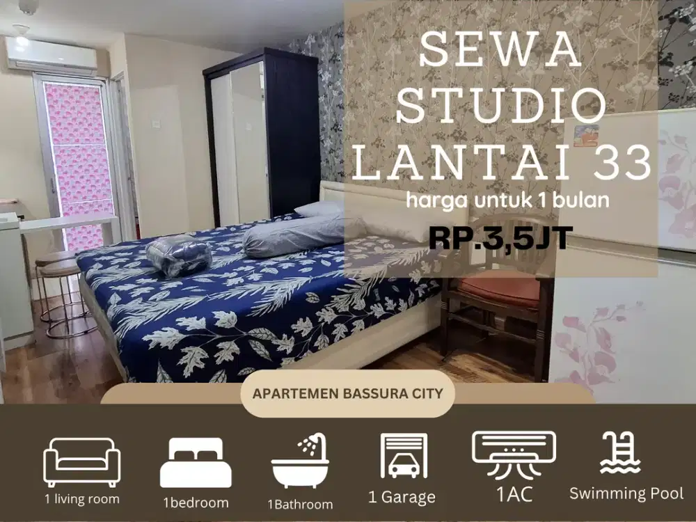 sewa studio bulanan furnis estetik apartemen bassura city