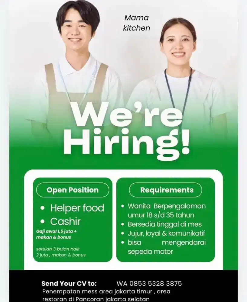 Dibutuhkan kasir booth makanan
