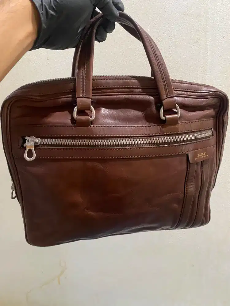 Briefcase laptop kerja BALLY brown leather original