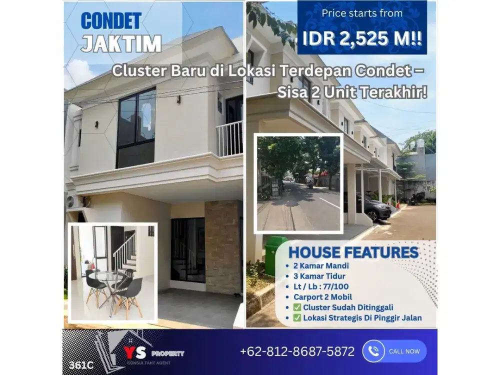 Cluster Baru di Lokasi Terdepan Condet –  Sisa 2 Unit Terakhir! 361C