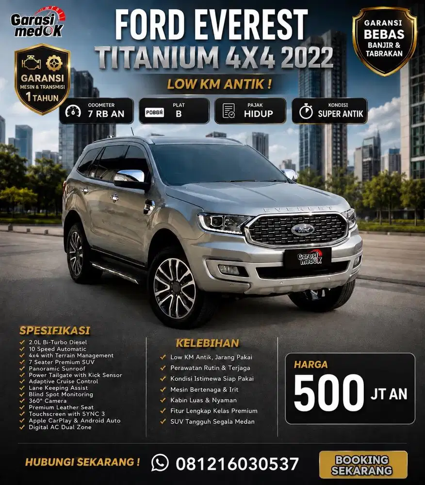 Ford Everest Titanium 4x4 2022 Antik Low KM Murah Bekas Genap Silver