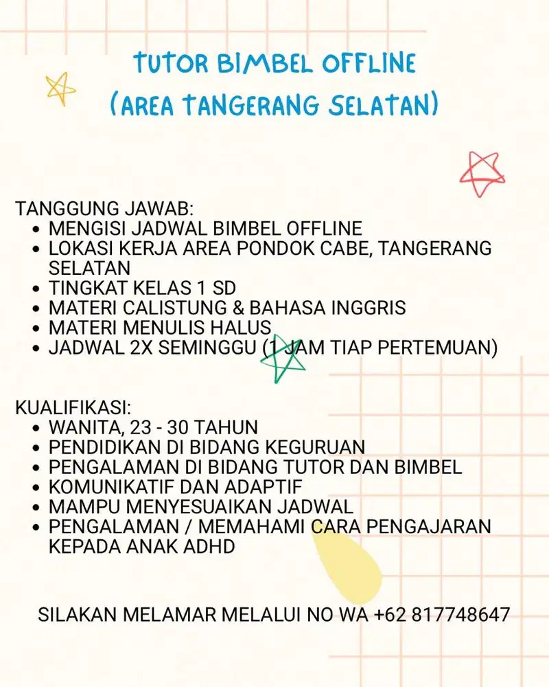 TUTOR BIMBEL OFFLINE (AREA PONDOK CABE TANGSEL)