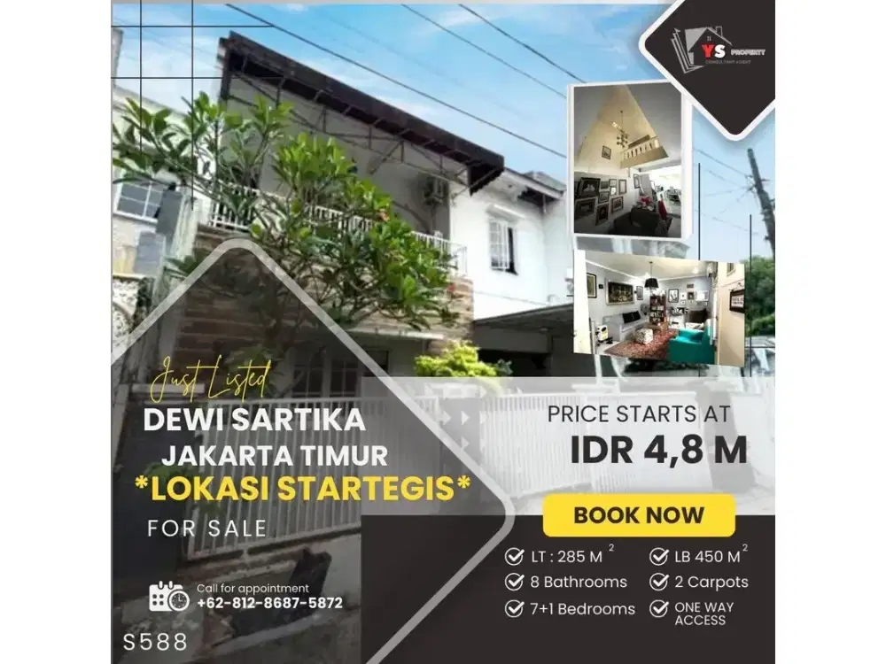 DEWI SARTIKA JAKARTA TIMUR RUMAH LUAS 2 LT LOKASI SUPER STRATEGIS S588