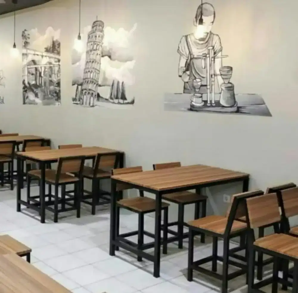 Meja cafe 1 set- 1 meja + 6 kursi