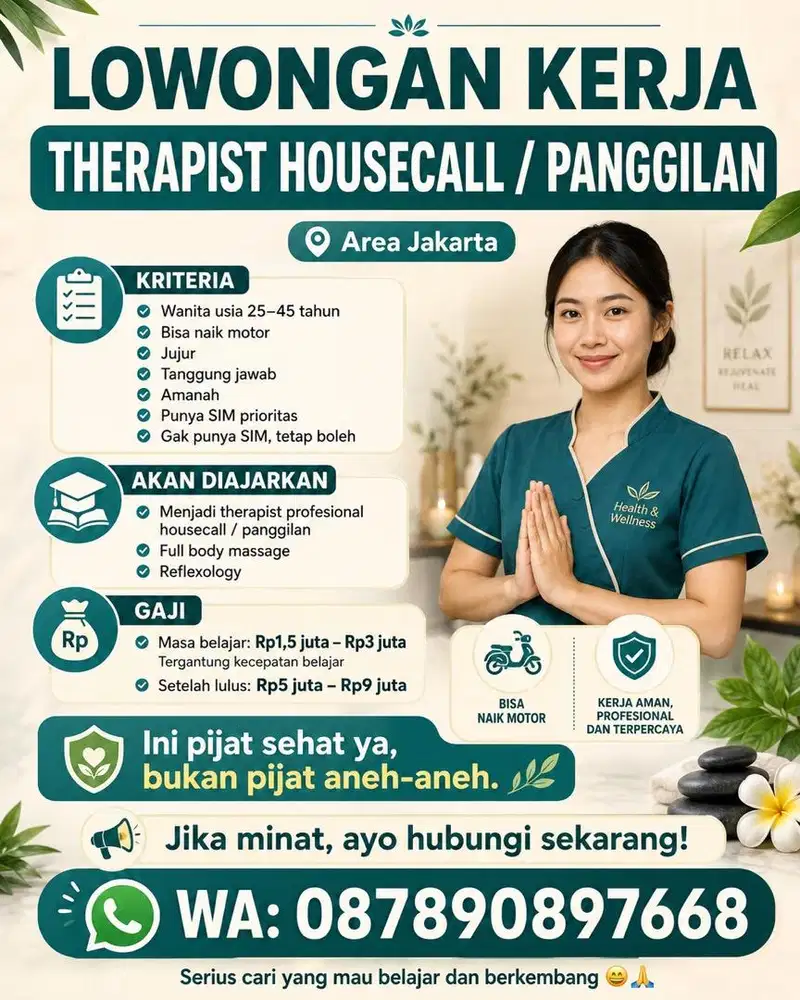 DICARI THERAPIST WANITA NON PENGALAMAN