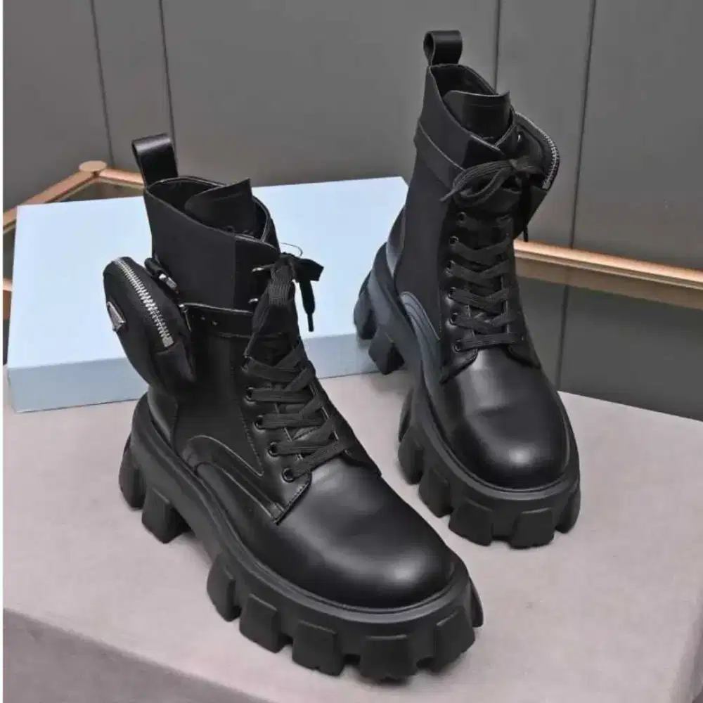 PRASA LITHIUM BLACK LEATHER =NYLON COMBAT SNEAKER BOOTS WITH POUCH